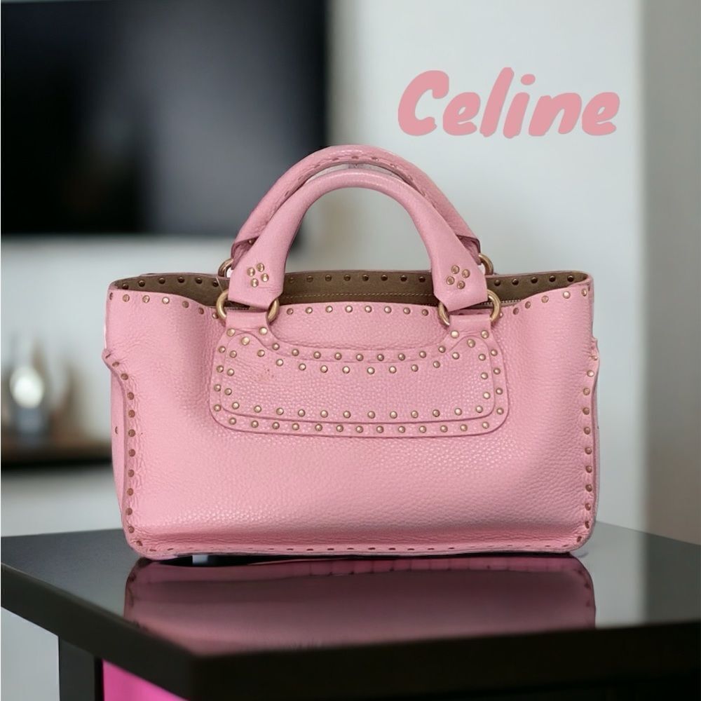 AUTHENTIC CELINE PINK LEATHER BOOGIE TOTE SATCHEL BAG GROMMET EMBELLISHED - Picture 4 of 15